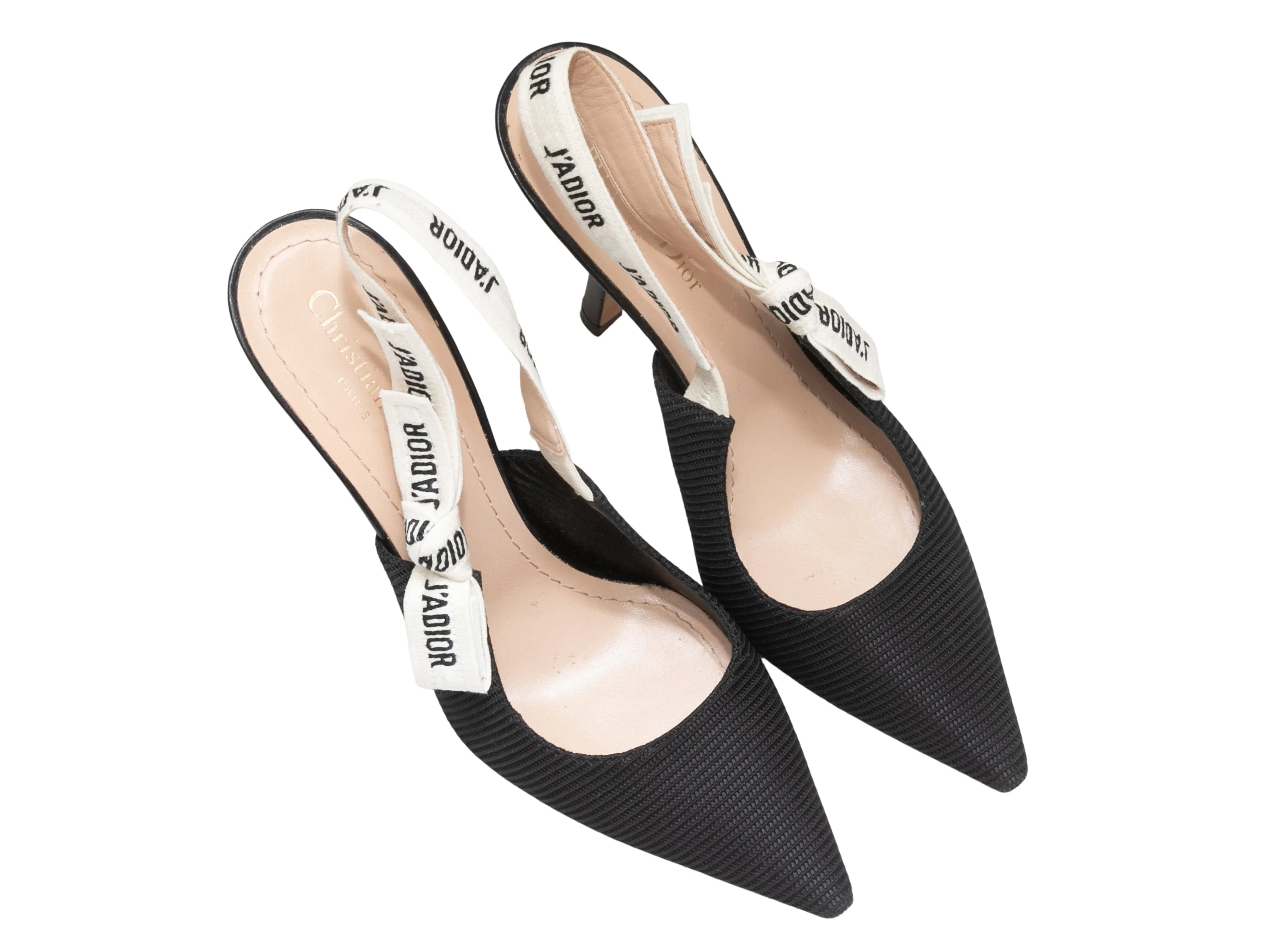 Black & White Christian Dior J'Adior Pointed-Toe Slingbacks Size 39