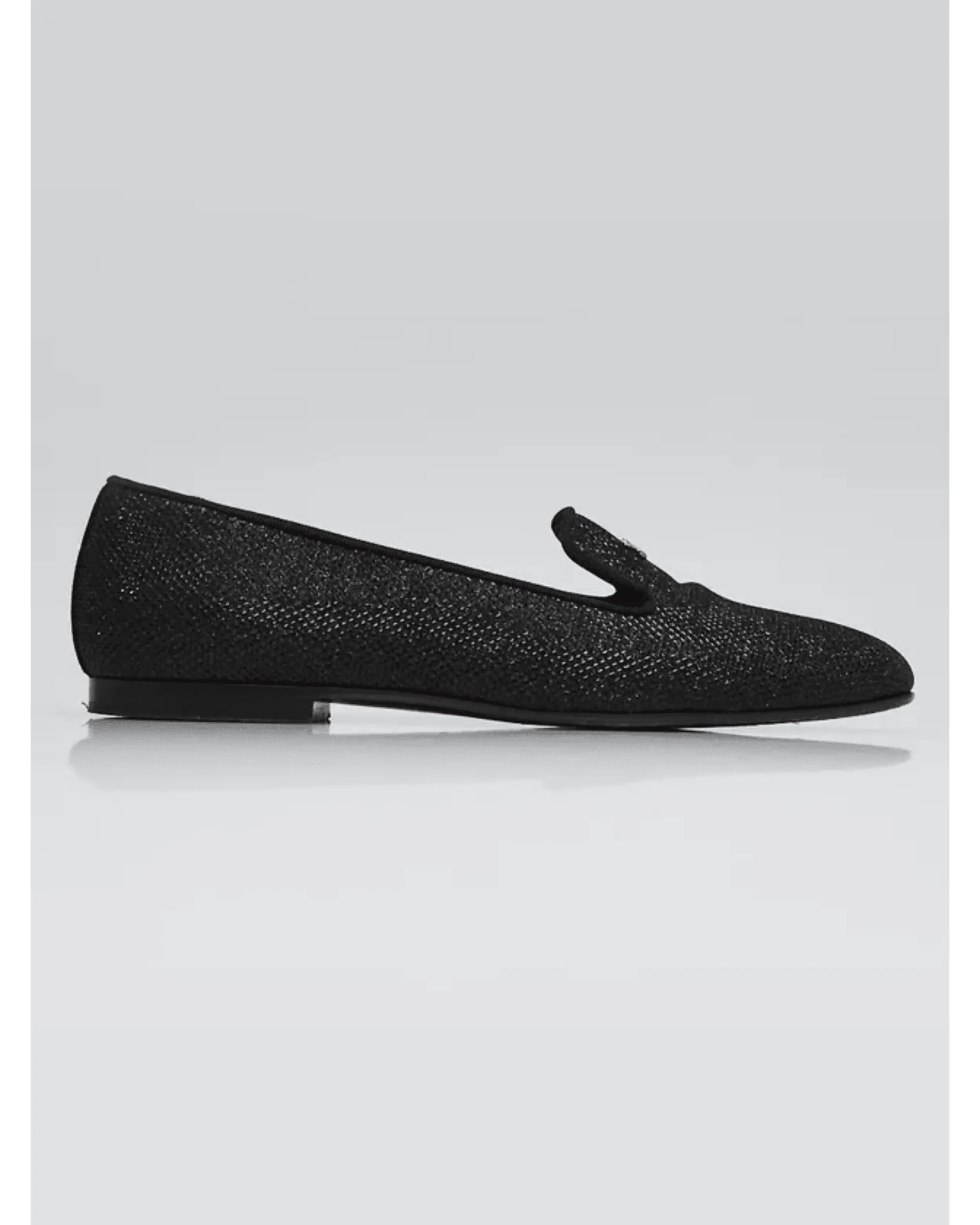 Black Glitter Fabric Mocassin Loafers