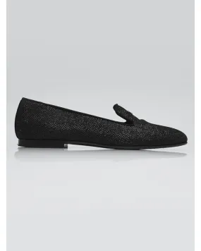 Black Glitter Fabric Mocassin Loafers