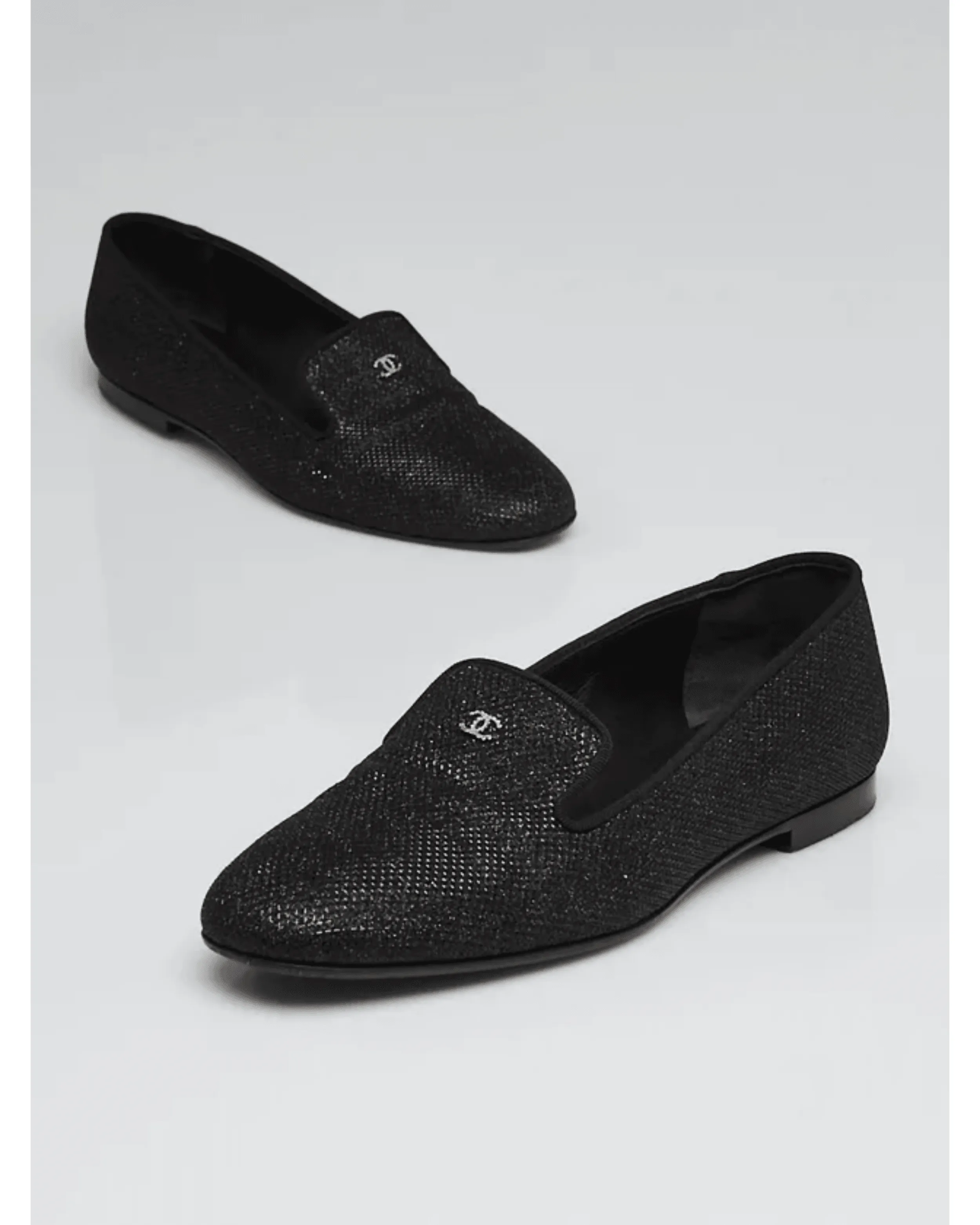 Black Glitter Fabric Mocassin Loafers