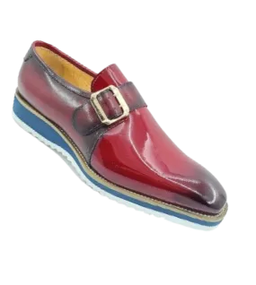 Carrucci Red Patent Loafer Slip-On Monkstrap Shoes Goldtone Buckle