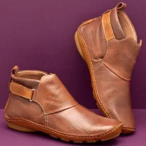 Chicvane Womens Solid Round Toe Flat Heel Velcro Closure Ankle Boots