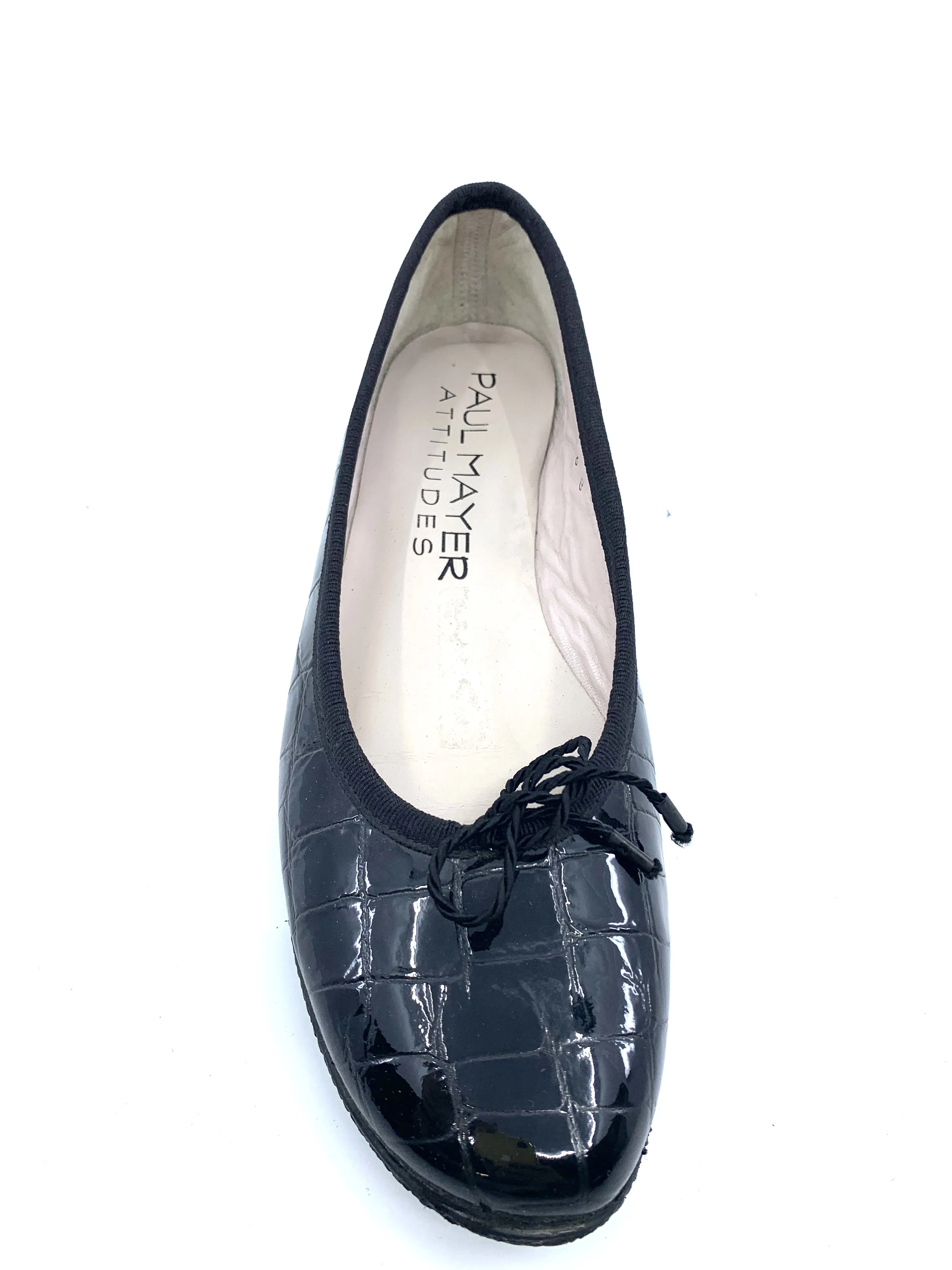 Country Black Crocodile Patent Leather Paul Mayer Ballet Flats