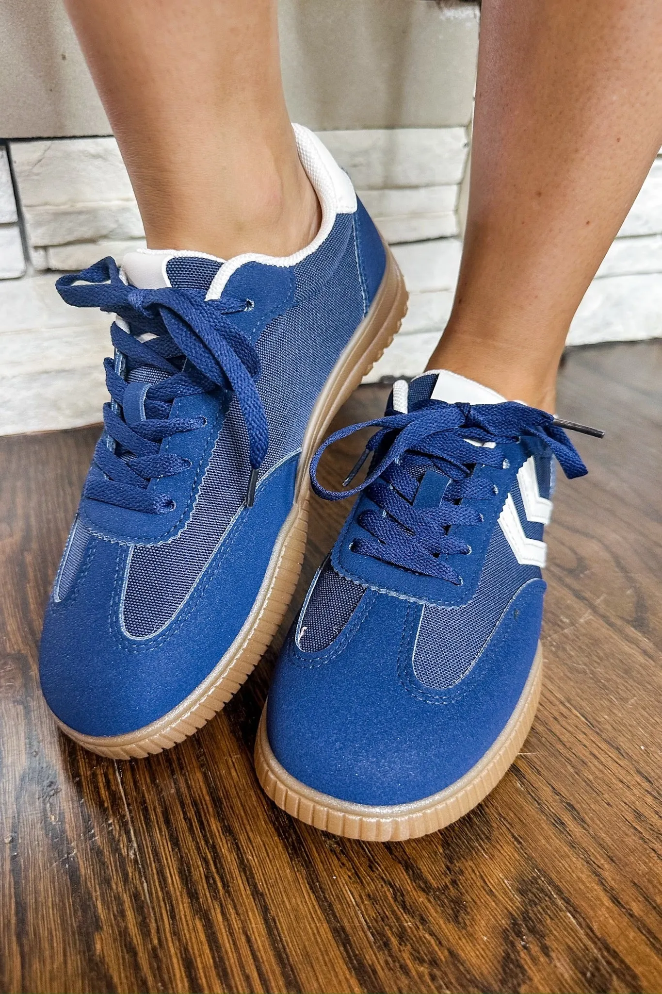 Designer Inspired White Striped Navy Vintage Sneaker