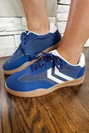 Designer Inspired White Striped Navy Vintage Sneaker