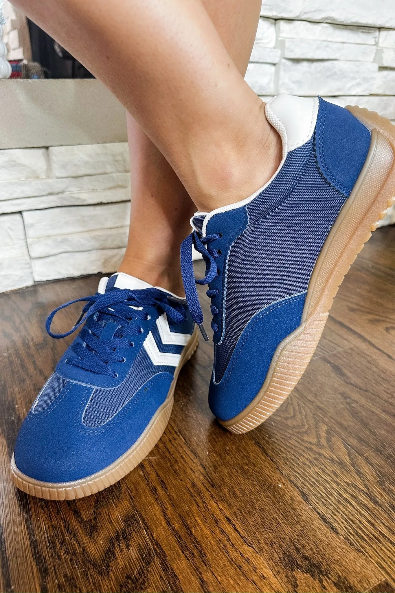 Designer Inspired White Striped Navy Vintage Sneaker