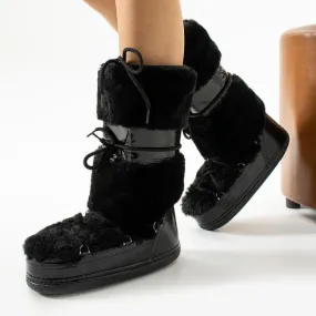 Faux Fur Black Snow Boots