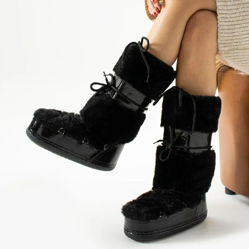 Faux Fur Black Snow Boots
