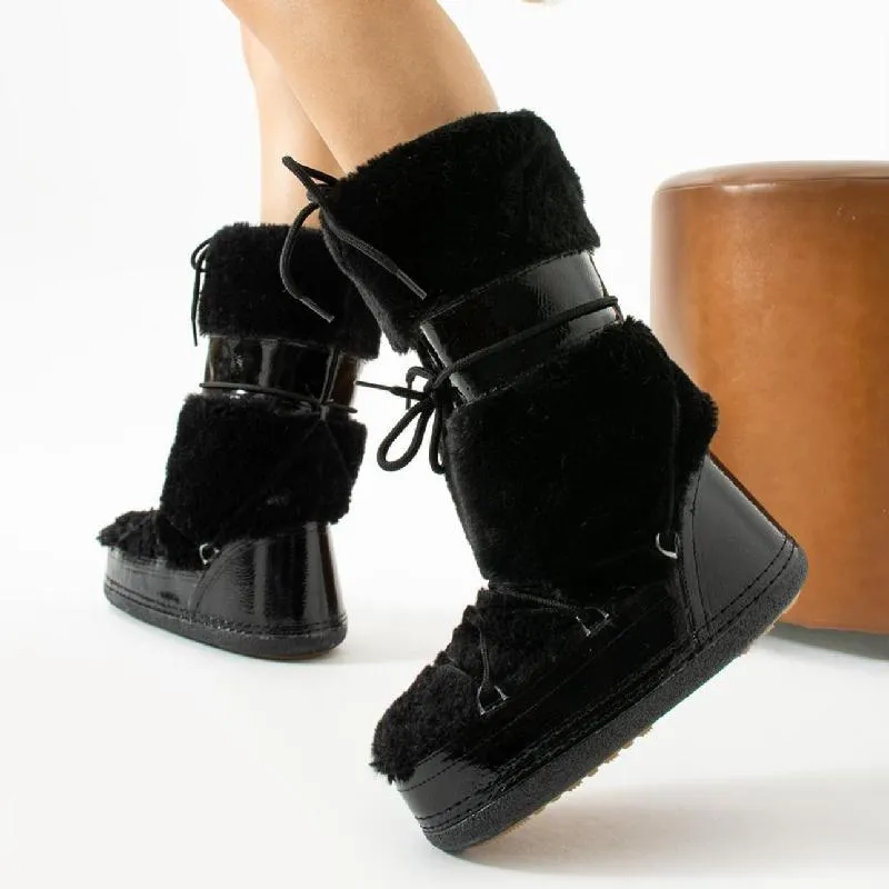 Faux Fur Black Snow Boots