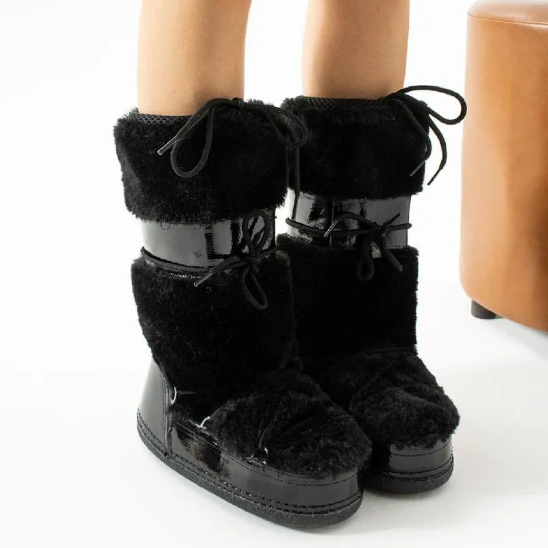 Faux Fur Black Snow Boots