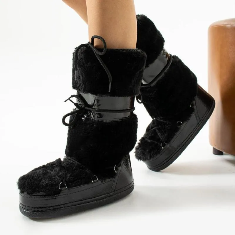 Faux Fur Black Snow Boots