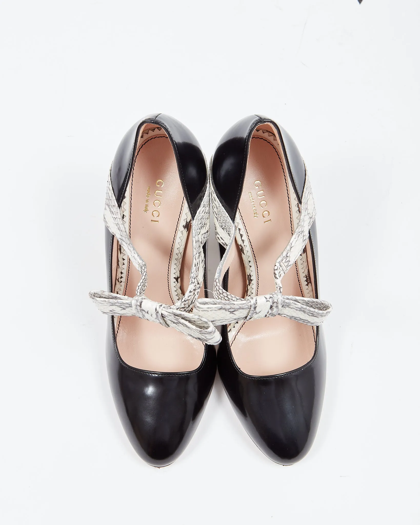 Gucci Black Leather & Cream Python Bow Detail Pumps - 39