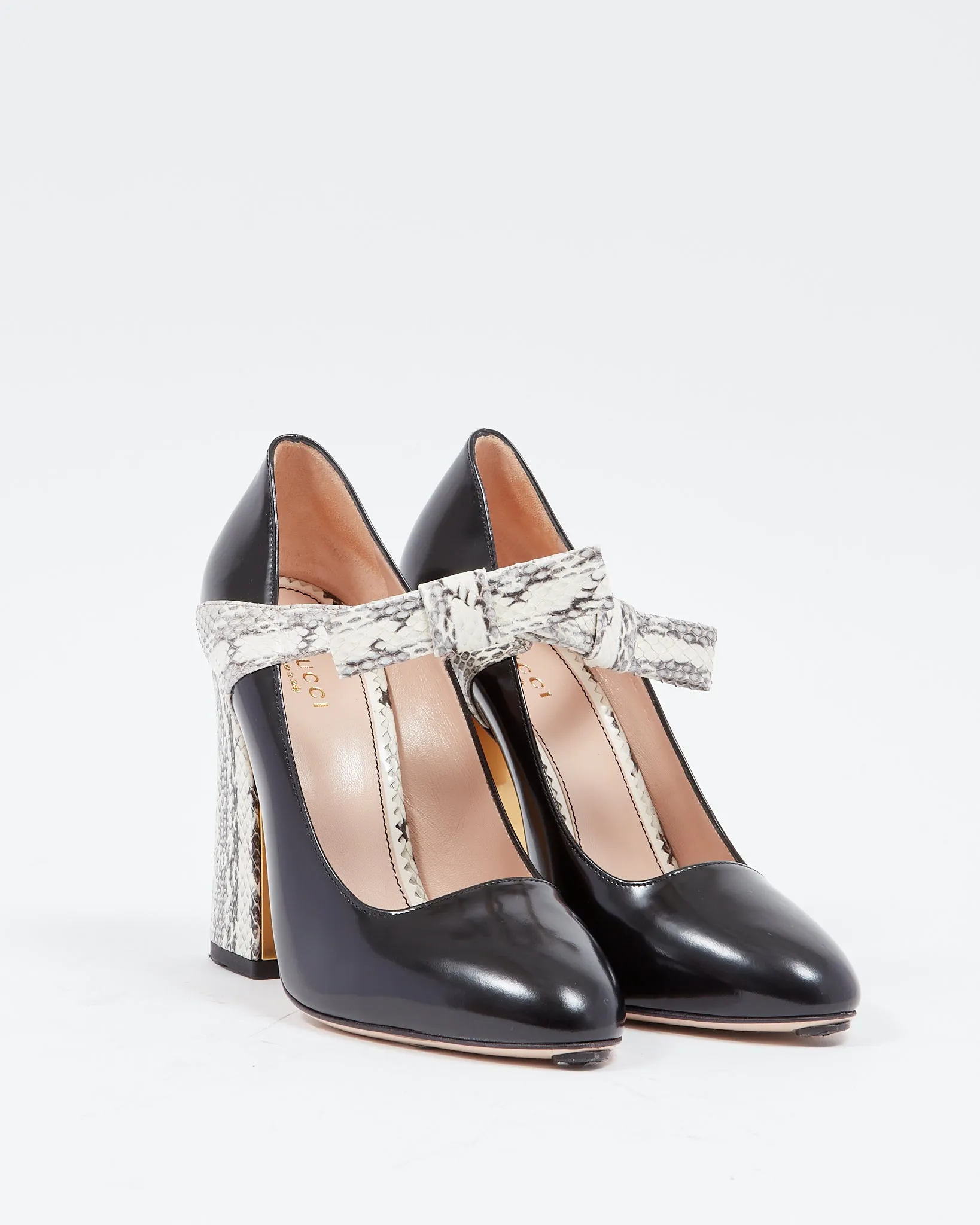 Gucci Black Leather & Cream Python Bow Detail Pumps - 39