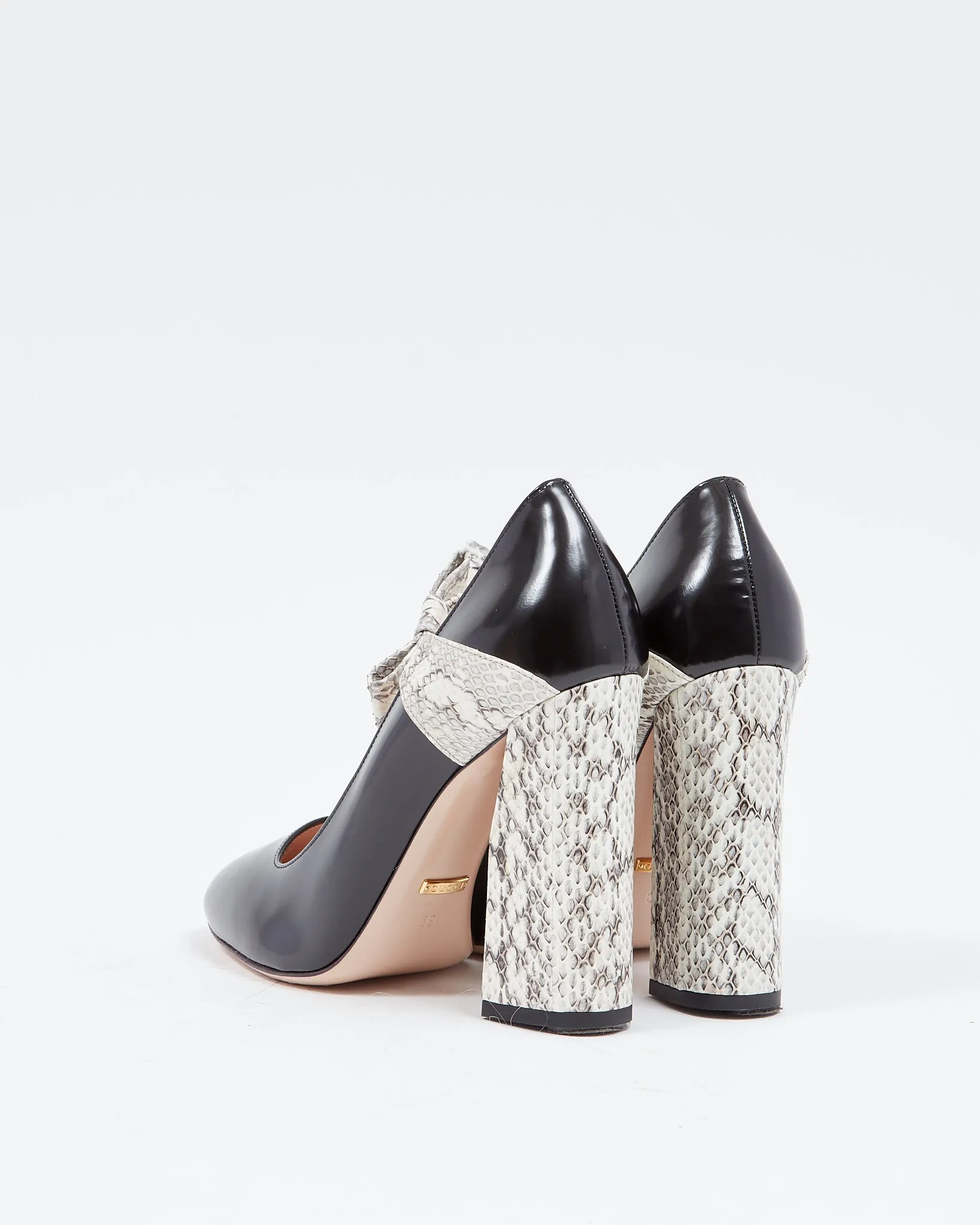 Gucci Black Leather & Cream Python Bow Detail Pumps - 39