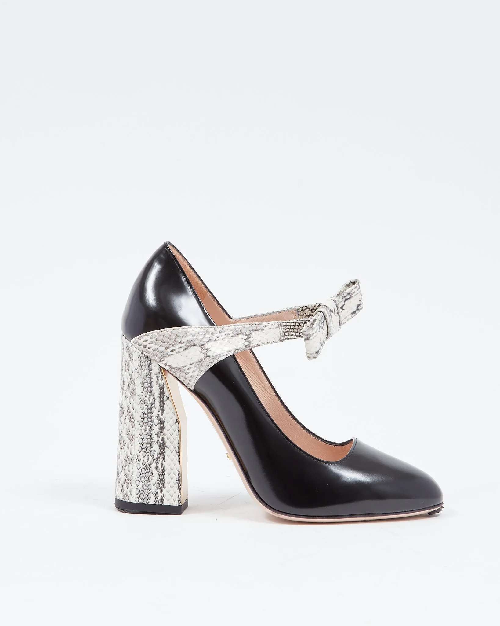 Gucci Black Leather & Cream Python Bow Detail Pumps - 39