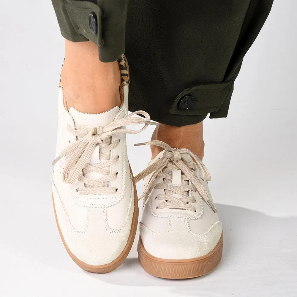Julz Tamara Leather Leopard Sneaker - Beige / Leopard Scalloped