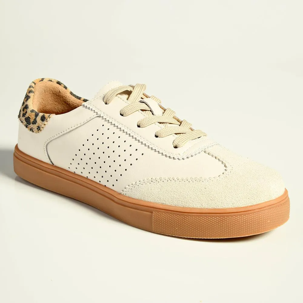 Julz Tamara Leather Leopard Sneaker - Beige / Leopard Scalloped
