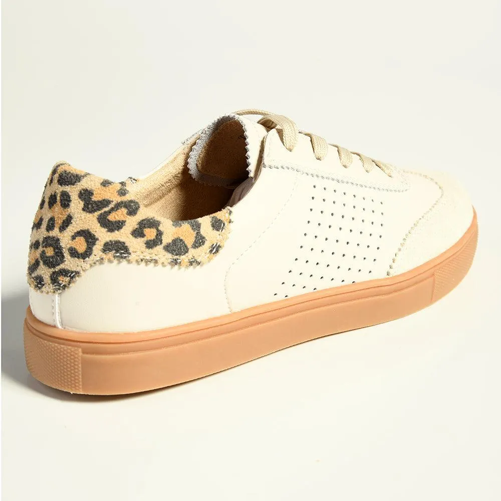 Julz Tamara Leather Leopard Sneaker - Beige / Leopard Scalloped