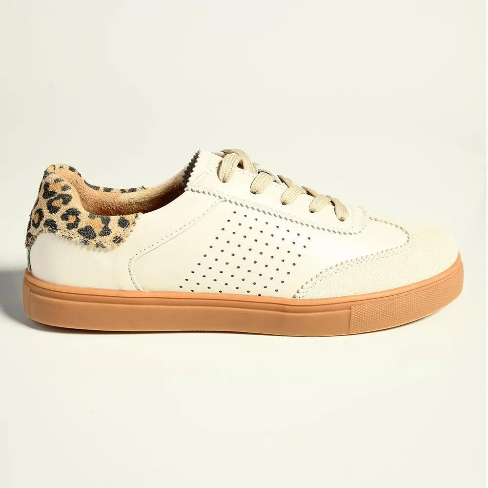 Julz Tamara Leather Leopard Sneaker - Beige / Leopard Scalloped
