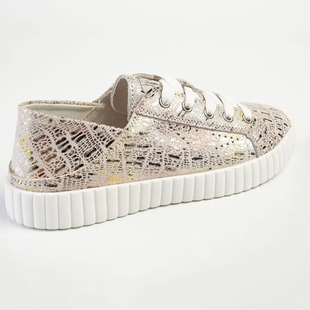 Julz Valentina Leather Sneaker With Star Detail - Gold
