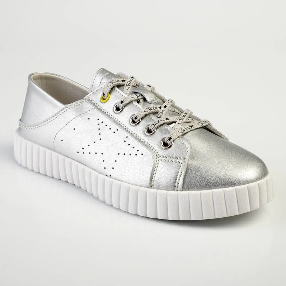 Julz Valentina Leather Sneaker With Star Detail - Silver