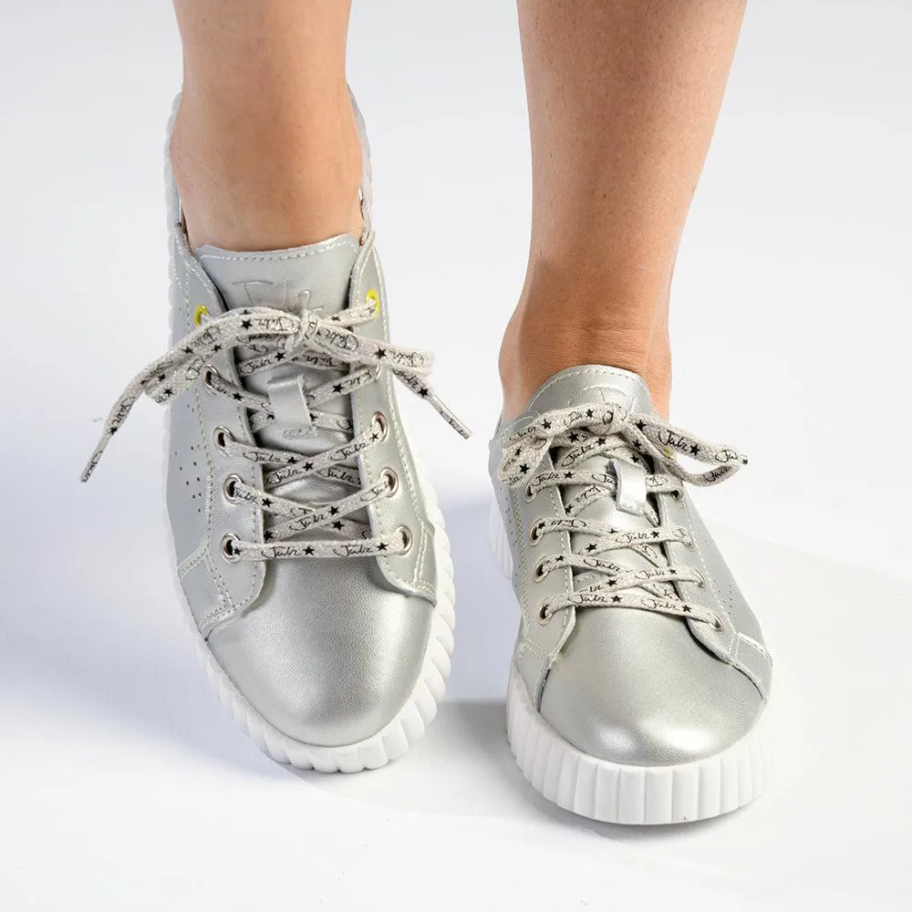 Julz Valentina Leather Sneaker With Star Detail - Silver