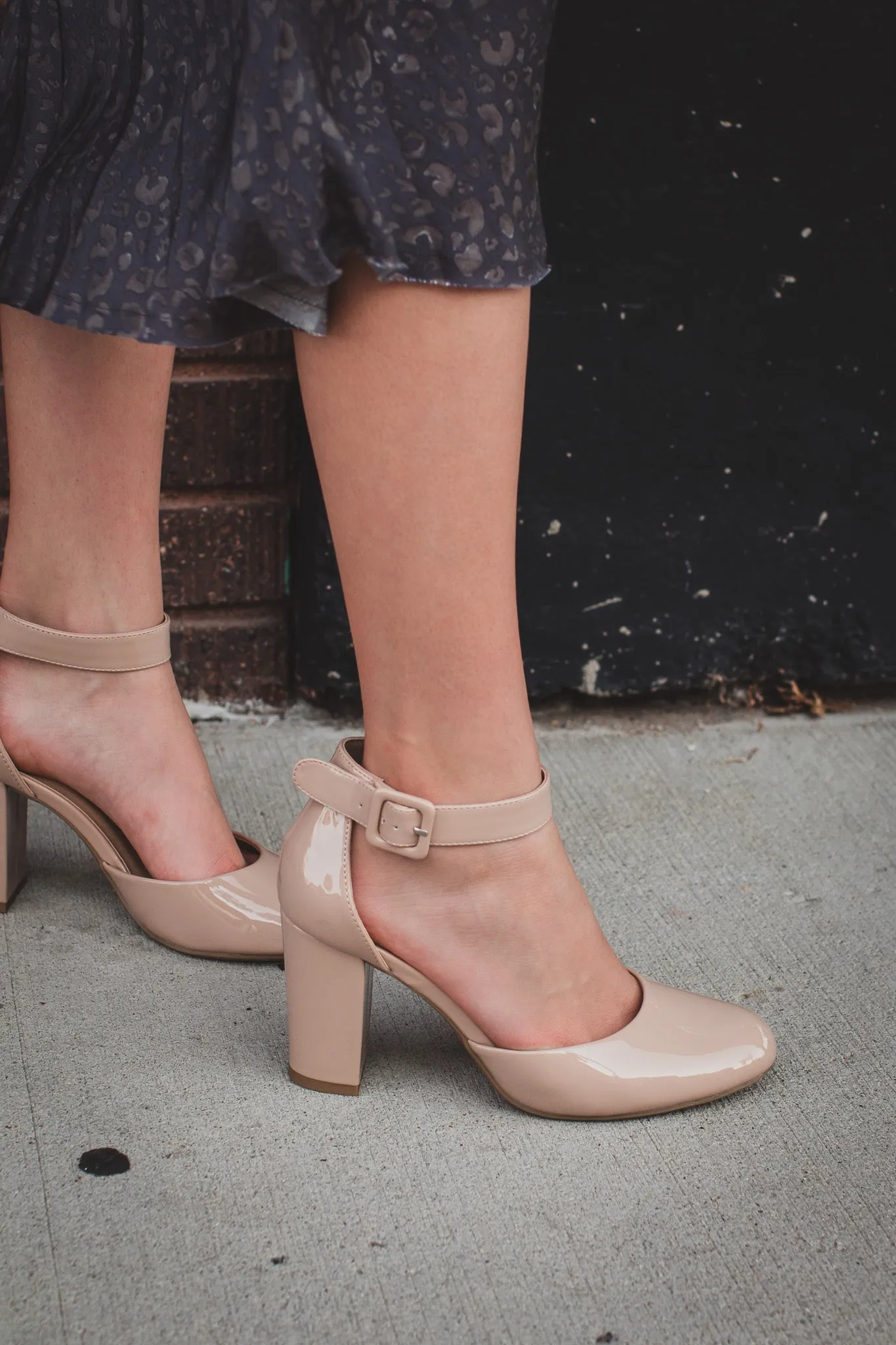 Kaili Patent Nude Ankle Strap Heel