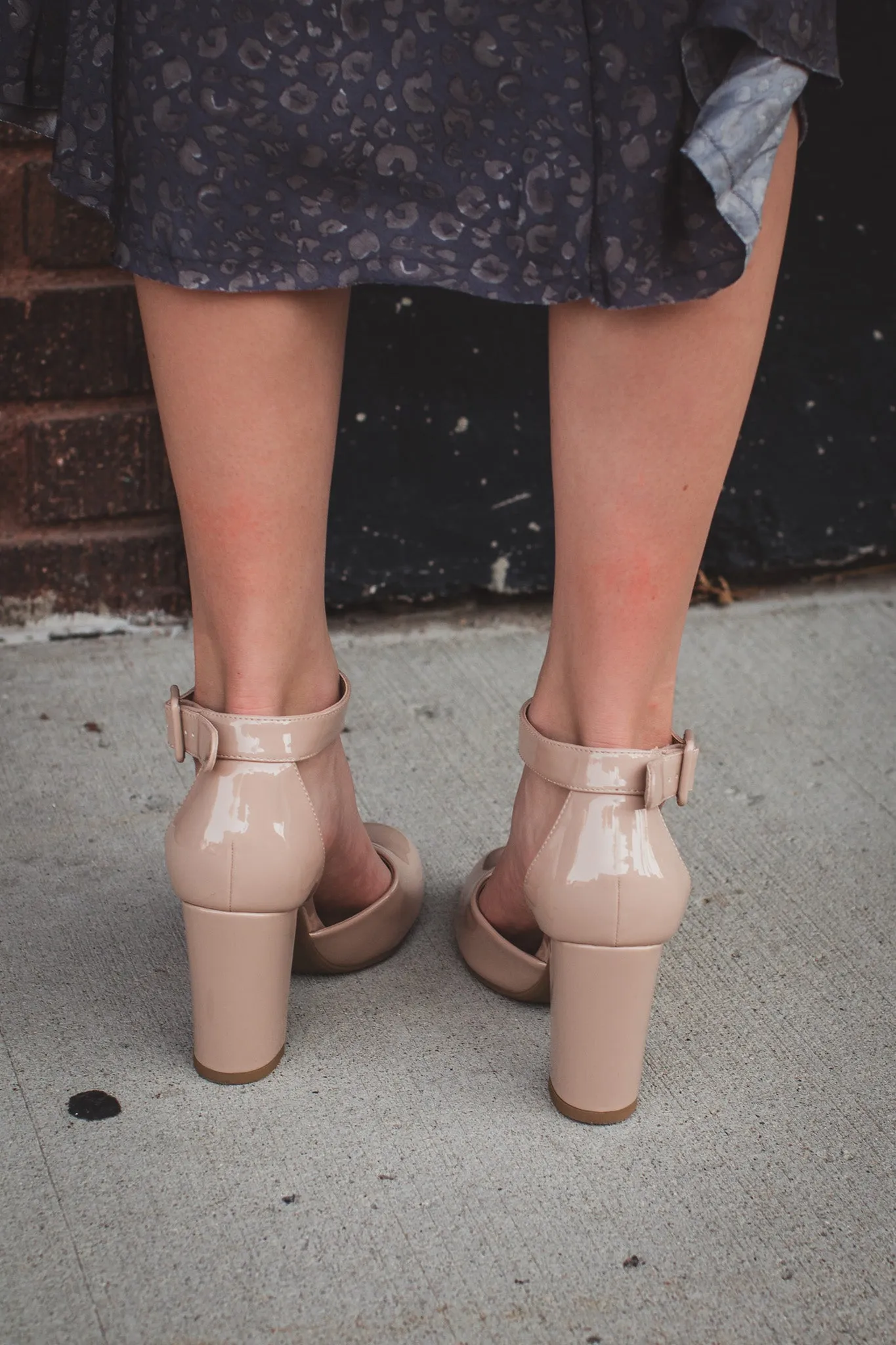 Kaili Patent Nude Ankle Strap Heel