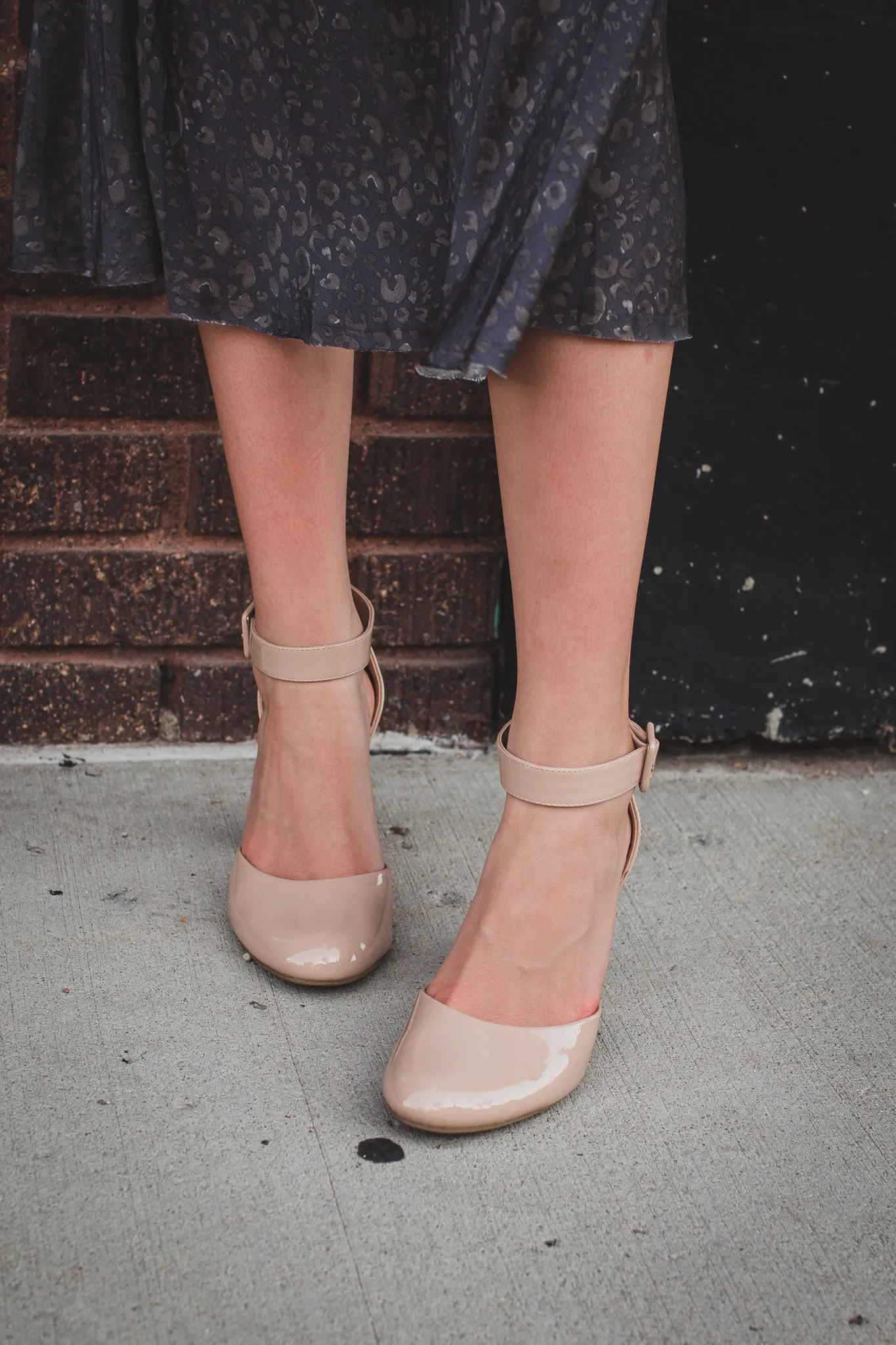 Kaili Patent Nude Ankle Strap Heel