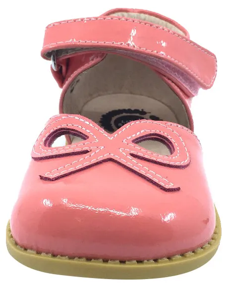 Livie & Luca Girl's Bow Coral Pink Patent Leather Ribbon Bow Cut-Out Mary Jane Flat Shoes