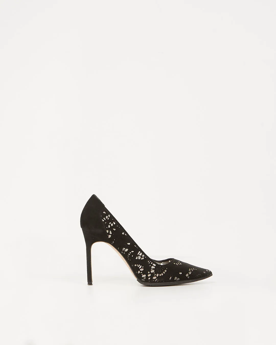 Manolo Blahnik Black Suede Lace Pointed Toe Pumps - 37