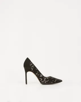 Manolo Blahnik Black Suede Lace Pointed Toe Pumps - 37