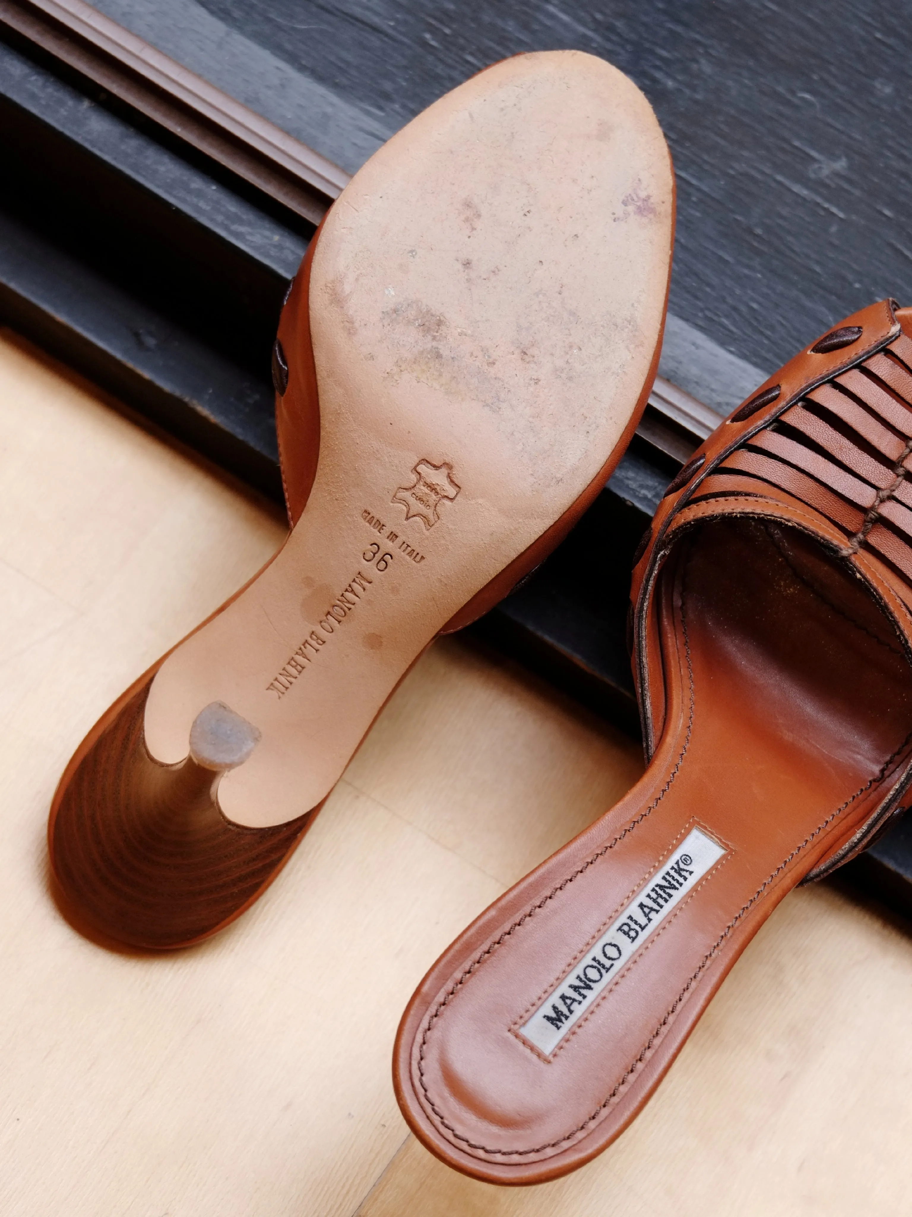 Manolo Blahnik brown weaving mules (Vintage)