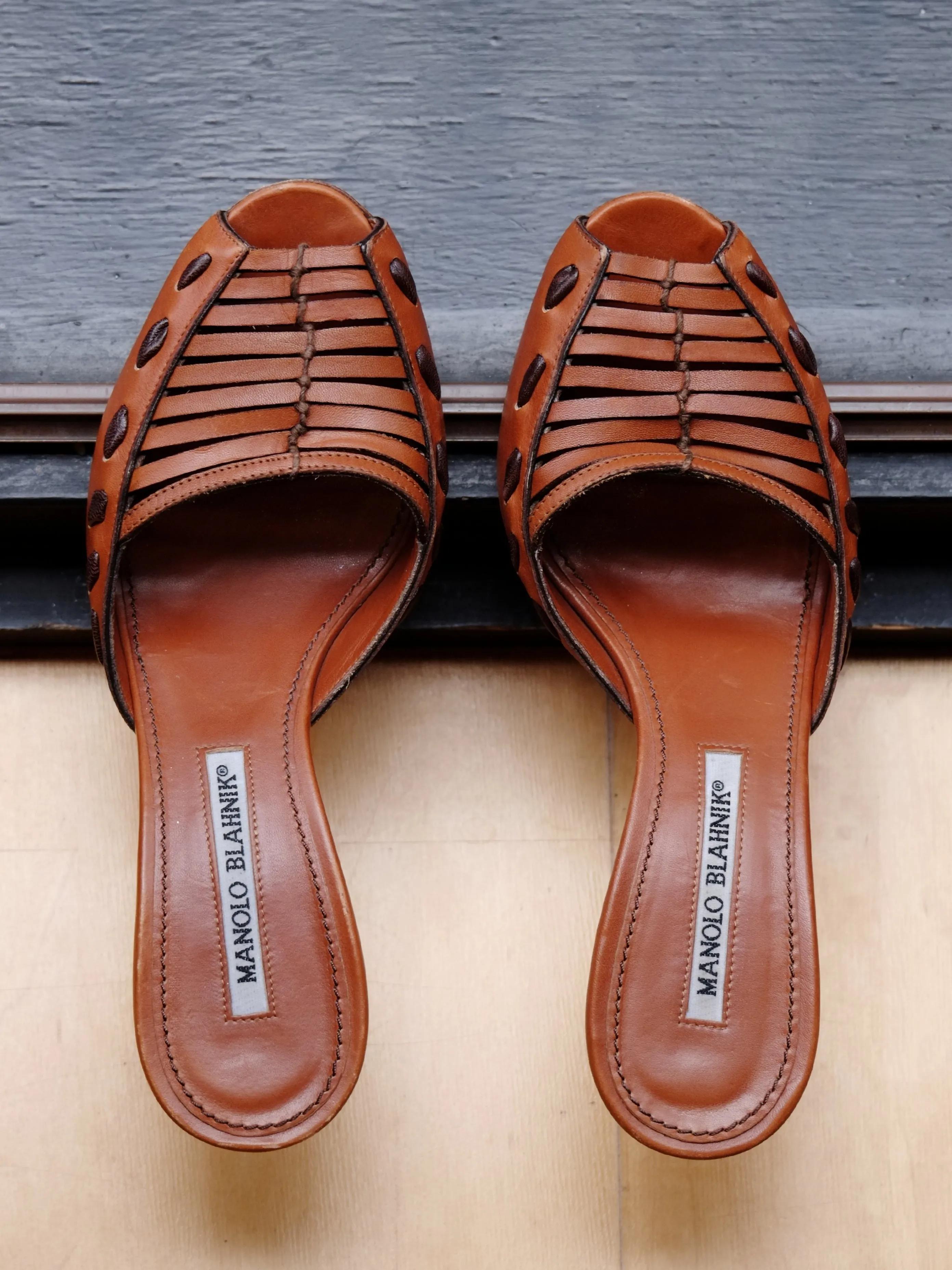 Manolo Blahnik brown weaving mules (Vintage)
