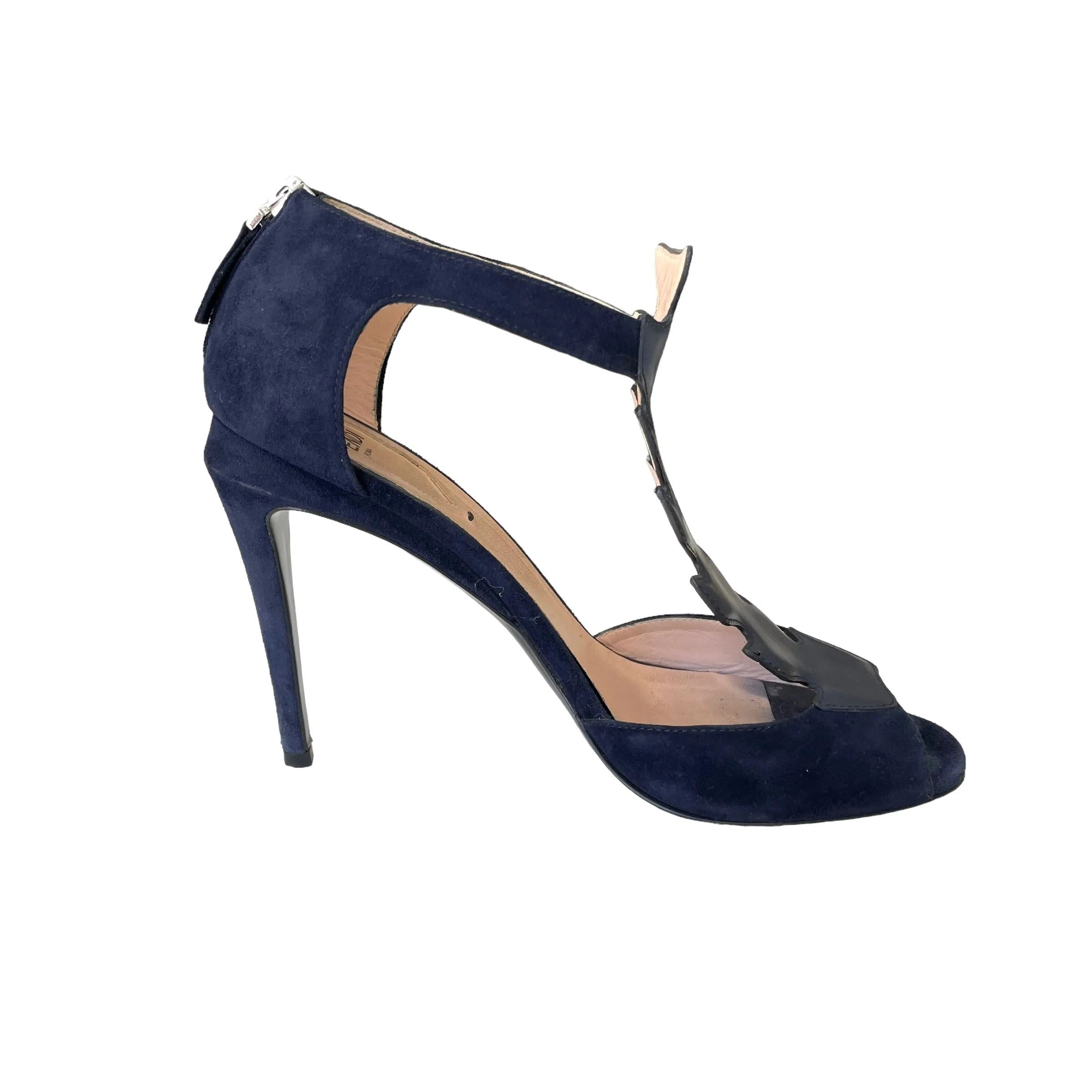 Navy Suede & Leather Heels - 8