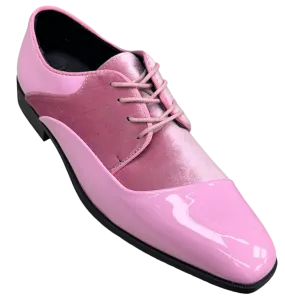 Pink Men's Velvet and Patent Leather Lace-Up Dress Shoe Style No-7023