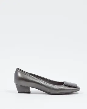 Prada Metallic Grey Kitten Block Heel Pumps - 37.5