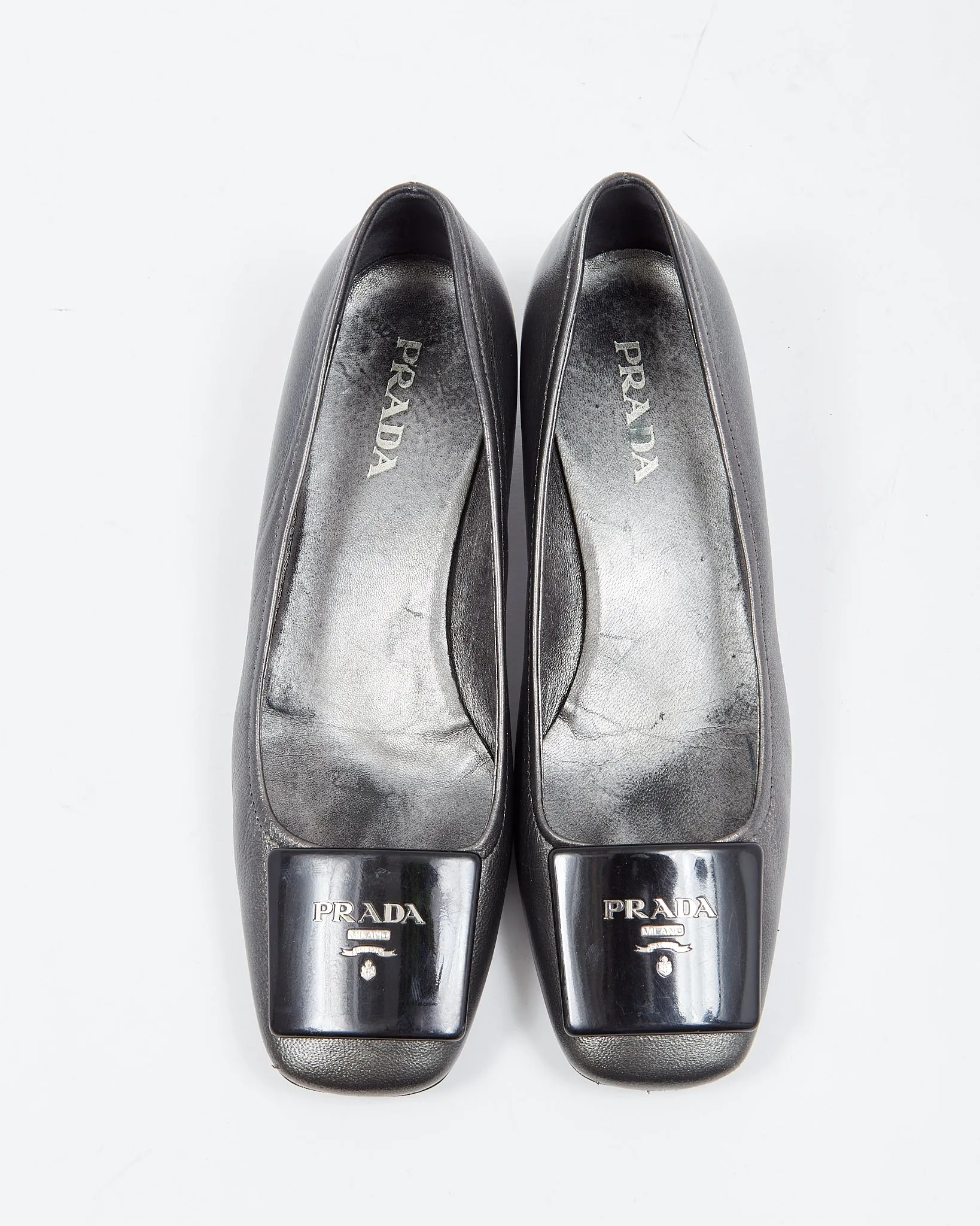 Prada Metallic Grey Kitten Block Heel Pumps - 37.5