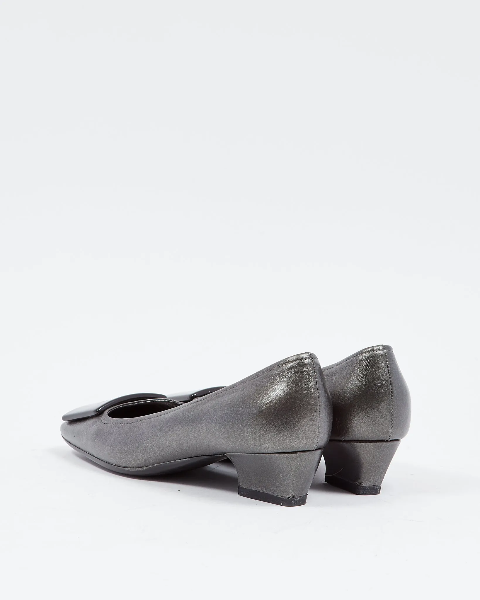 Prada Metallic Grey Kitten Block Heel Pumps - 37.5