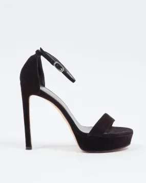 Stuart Weitzman Black Suede Strap Sandal Heel - 38