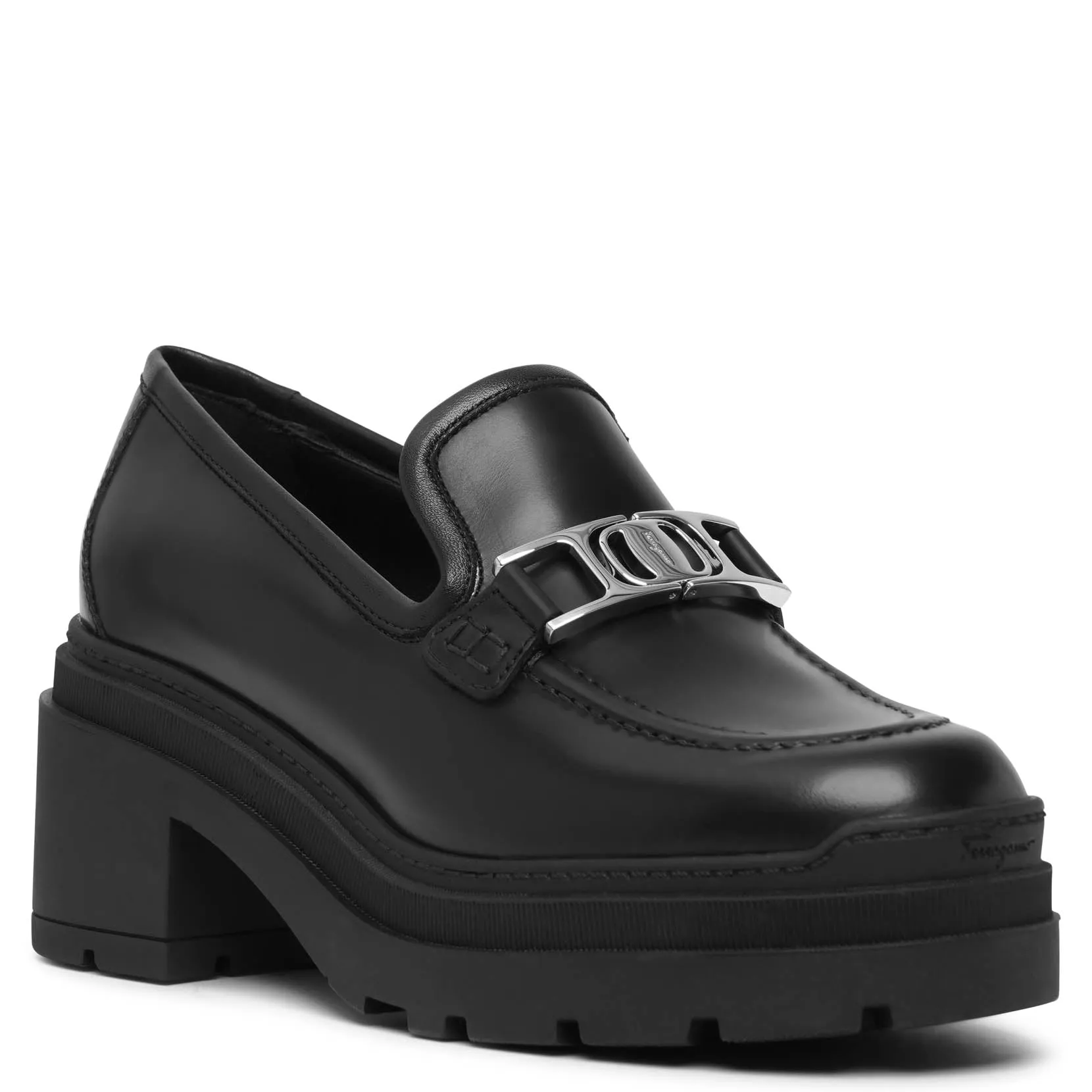 Vara chain black leather loafers