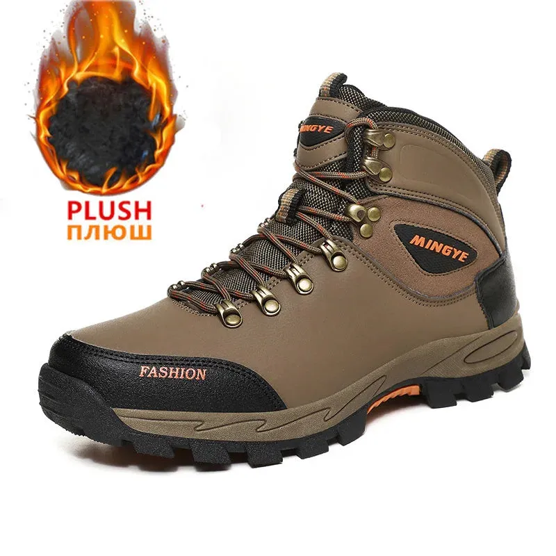 Waterproof Leather Lace-Up Snow Boots for Men: Insulated, Warm, and Durable Outdoor Hiking and Work Shoes