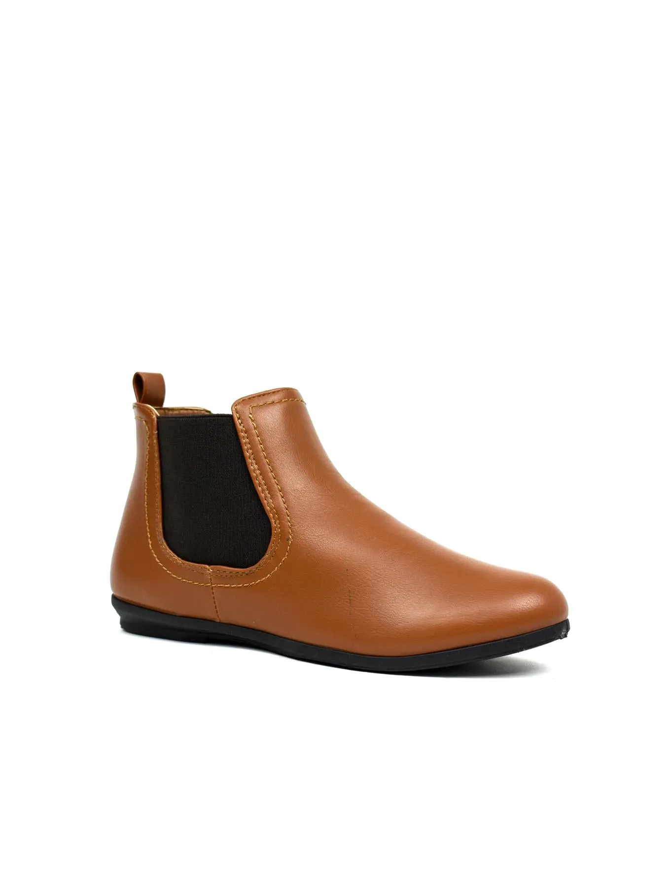 Women's Black Low Wedge Ankle Boots Tan
