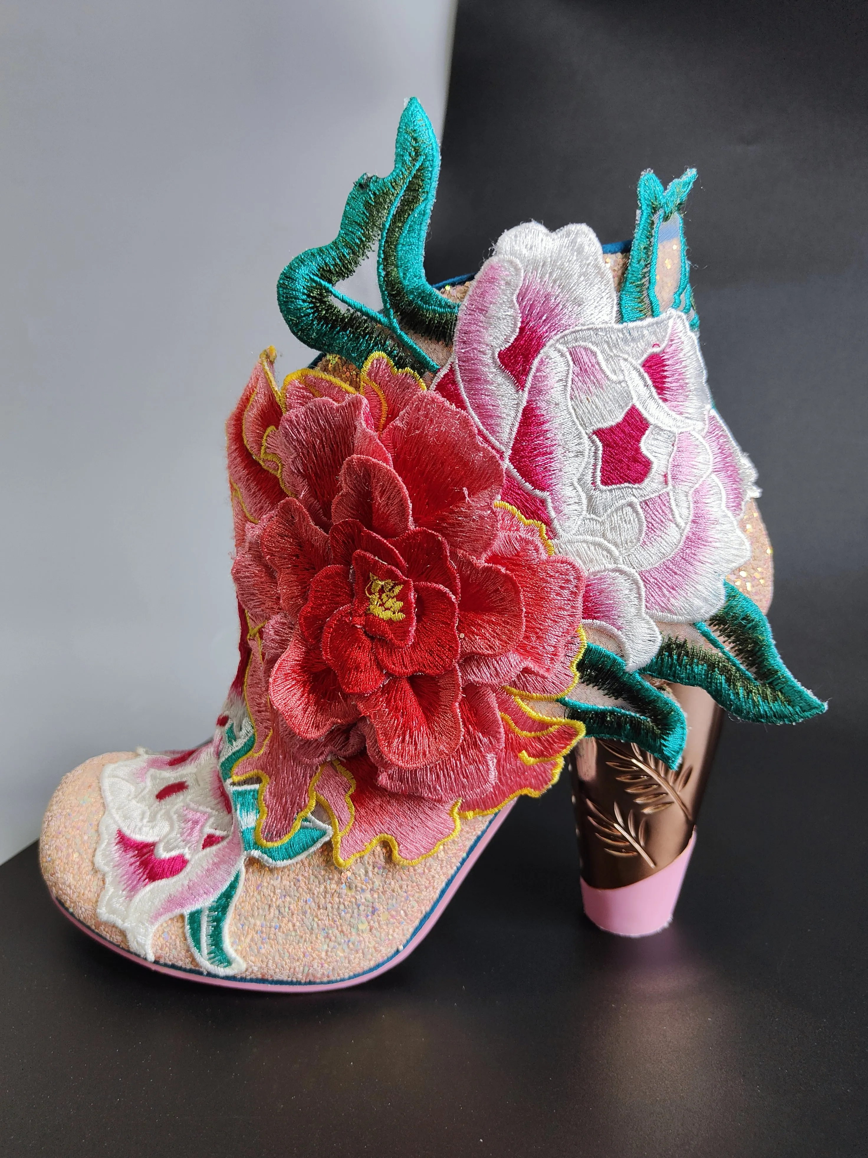 Women’s Rows Garden Heel Glitter Ankle Boots in Floral UK 6 / EU 39