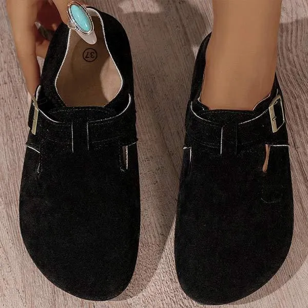 Women's Square Toe Buckle Casual Low-Heeled Loafers 60149364C