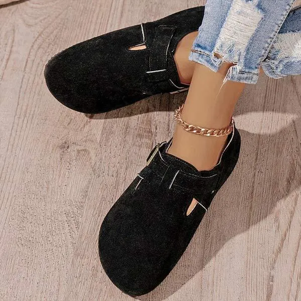 Women's Square Toe Buckle Casual Low-Heeled Loafers 60149364C