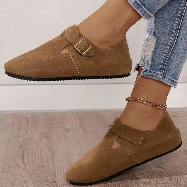 Women's Square Toe Buckle Casual Low-Heeled Loafers 60149364C