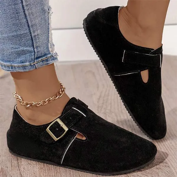 Women's Square Toe Buckle Casual Low-Heeled Loafers 60149364C