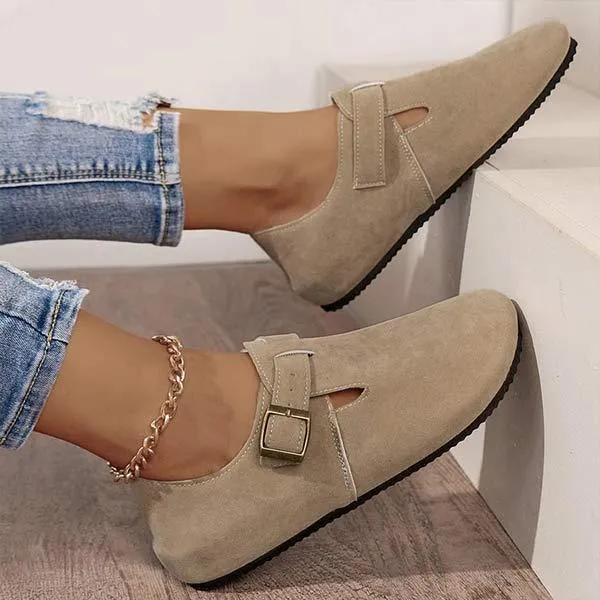 Women's Square Toe Buckle Casual Low-Heeled Loafers 60149364C