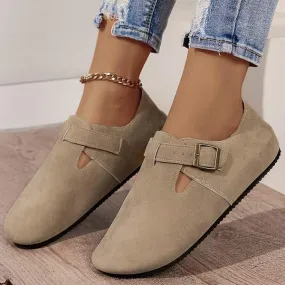 Women's Square Toe Buckle Casual Low-Heeled Loafers 60149364C